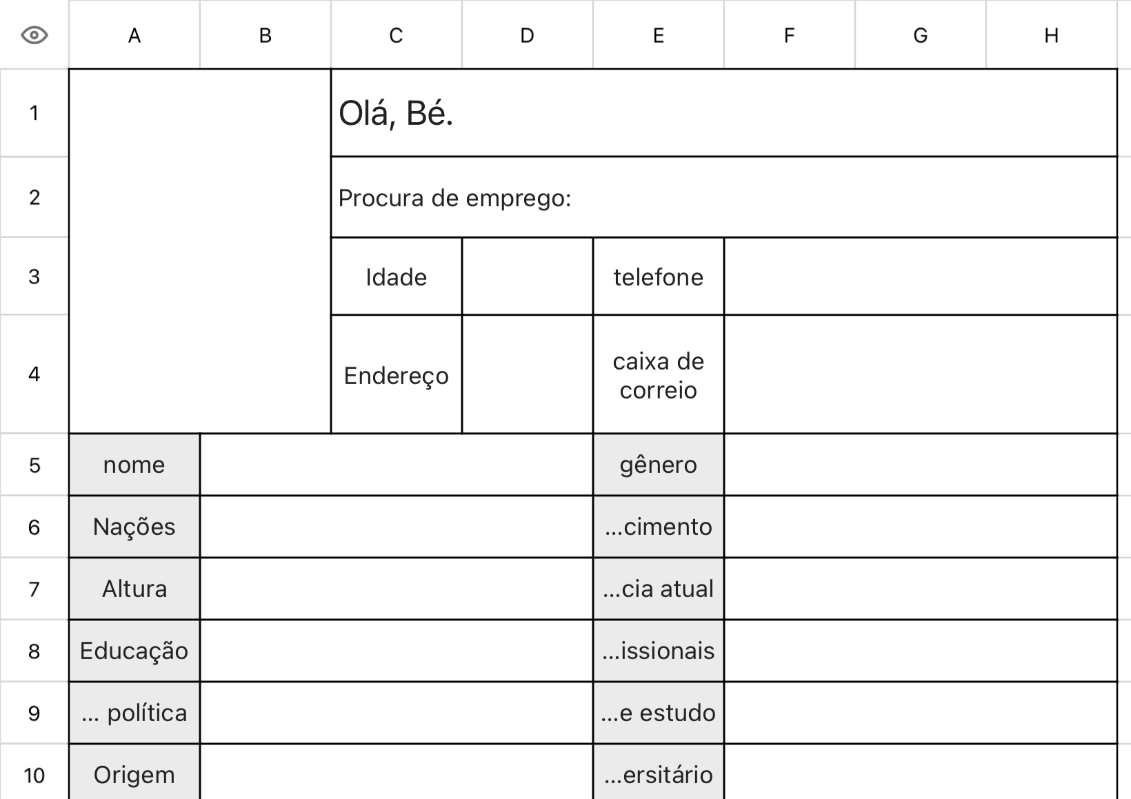 Formulário de CV
